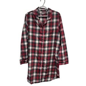 Lord & Taylor Red Plaid Cotton Pajama Sleep Shirt Size L